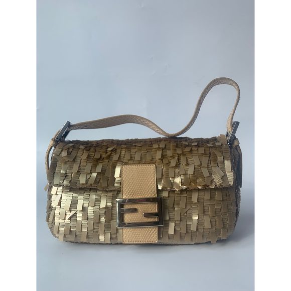 Fendi Handbags - Fendi Baguette in Gold sequins and python leather